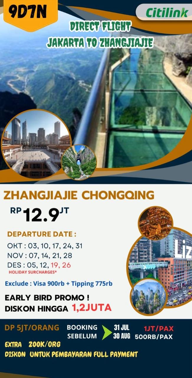 9D7N JAKARTA TO ZHANGJIAJIE